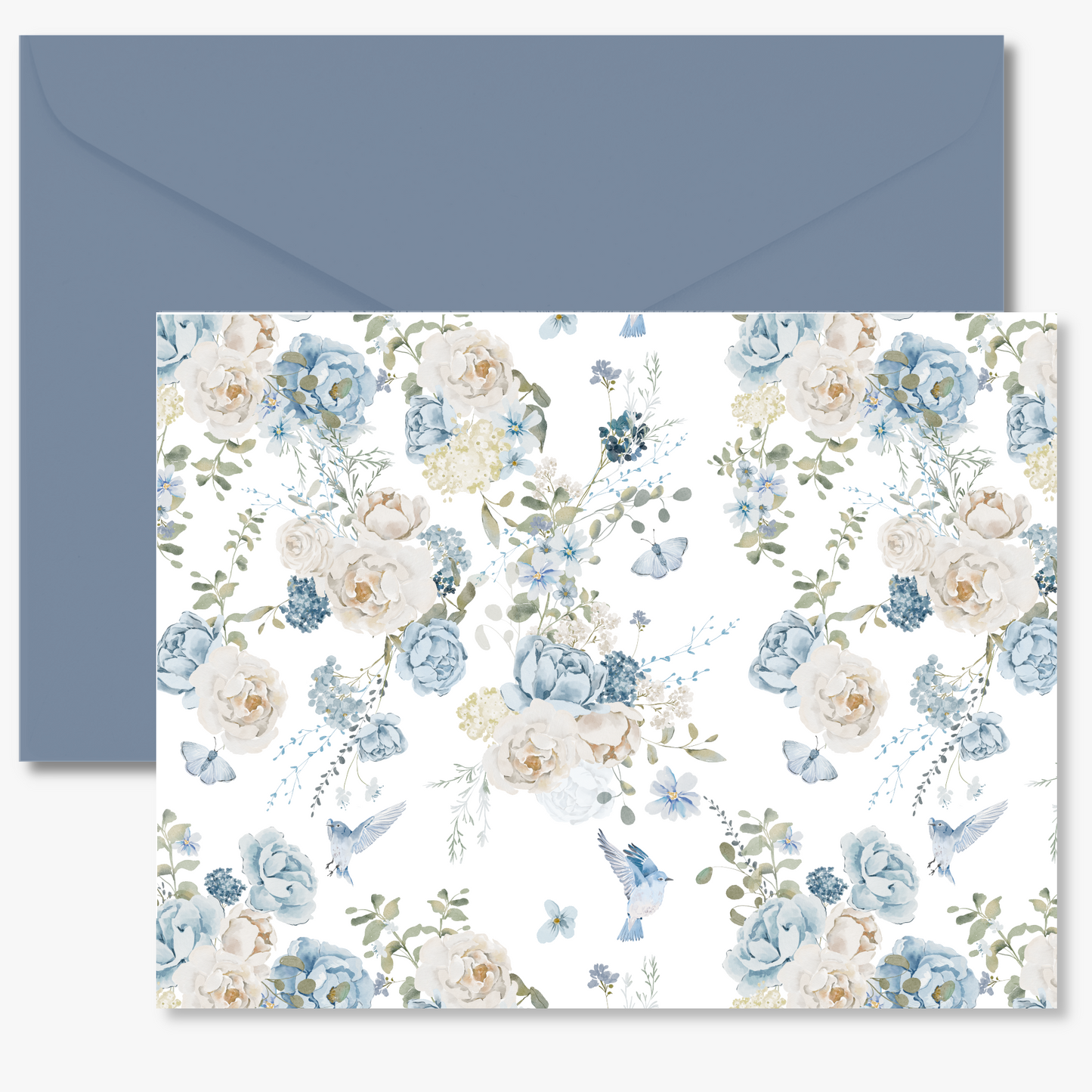 Blue Floral Pattern Note Cards