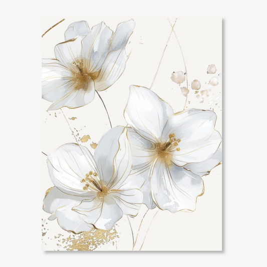 White Floral with Gold Accents Watercolor Wall Decor