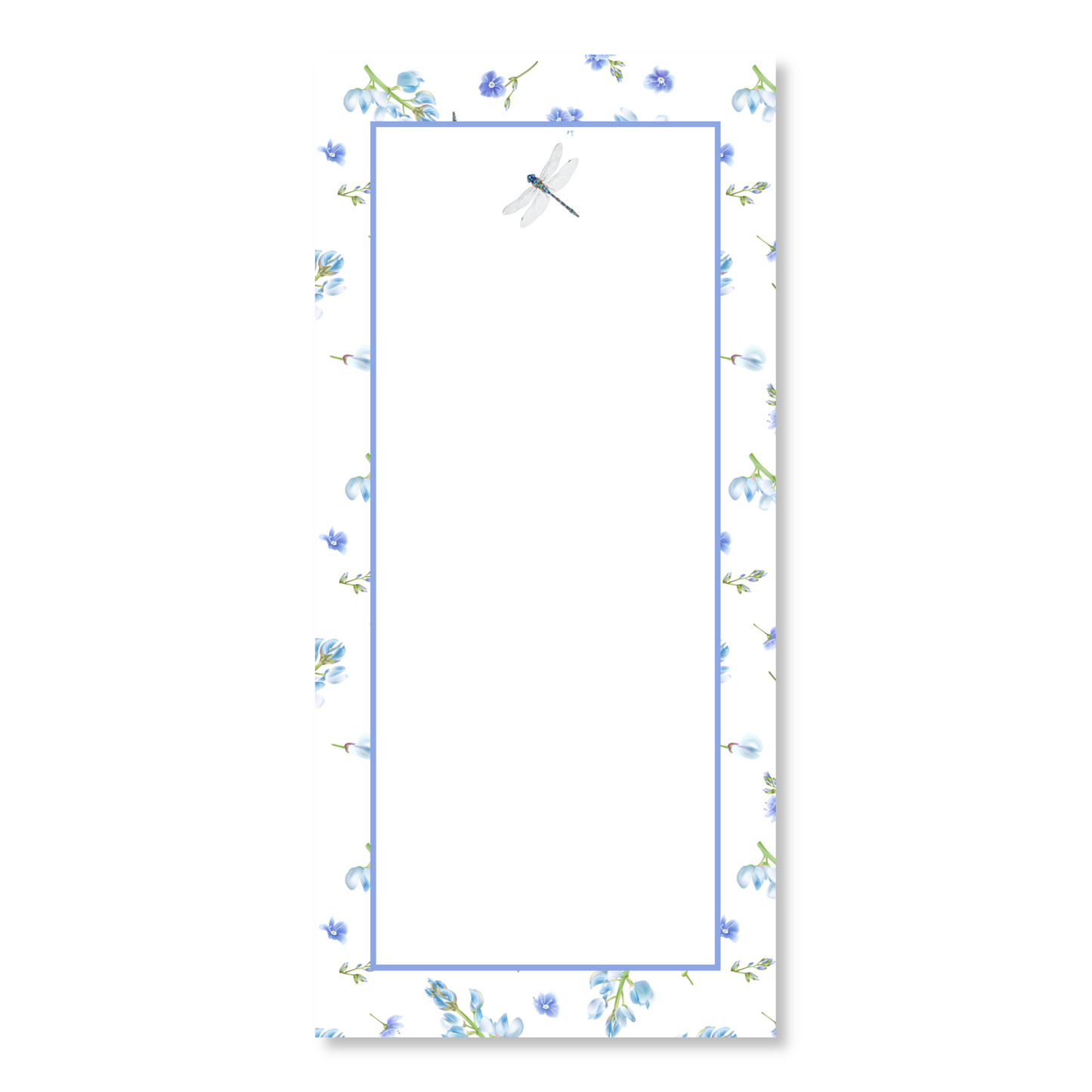 Blue Dragonfly Floral Long Note Pad