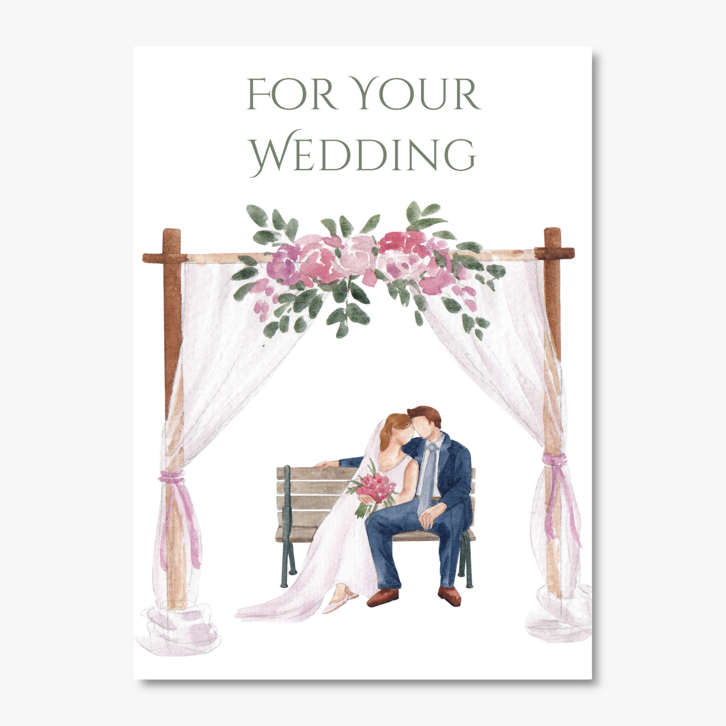 Floral Arch with Bride and Groom Wedding Card