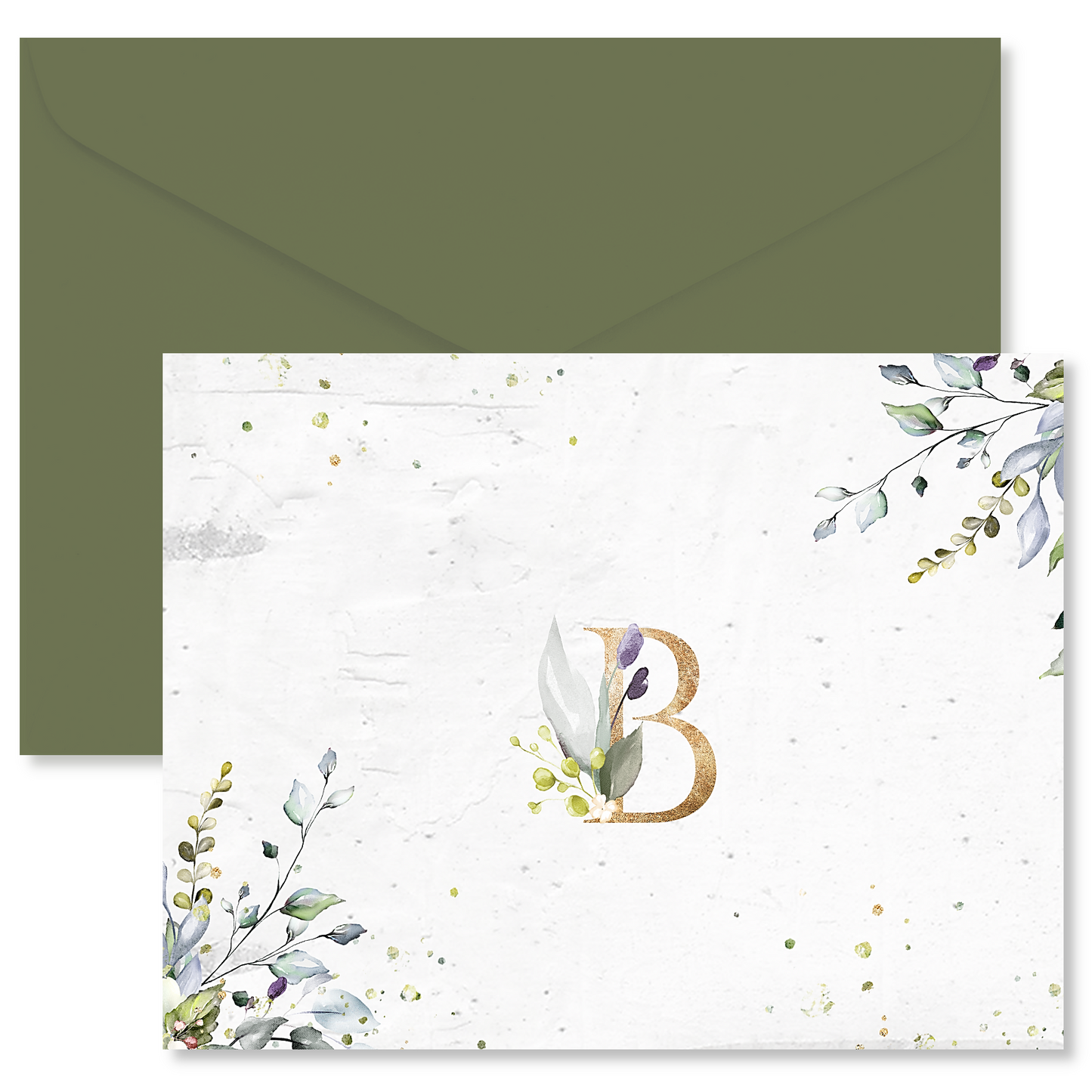 Greenery Accent Monogrammed Notes