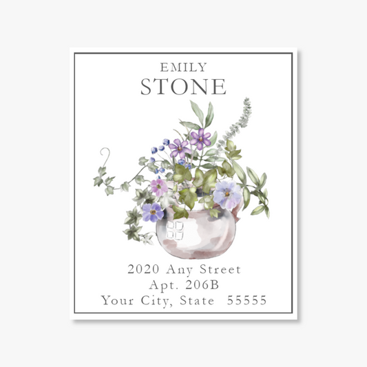 Lavender Floral Pot Printed Return Address Labels