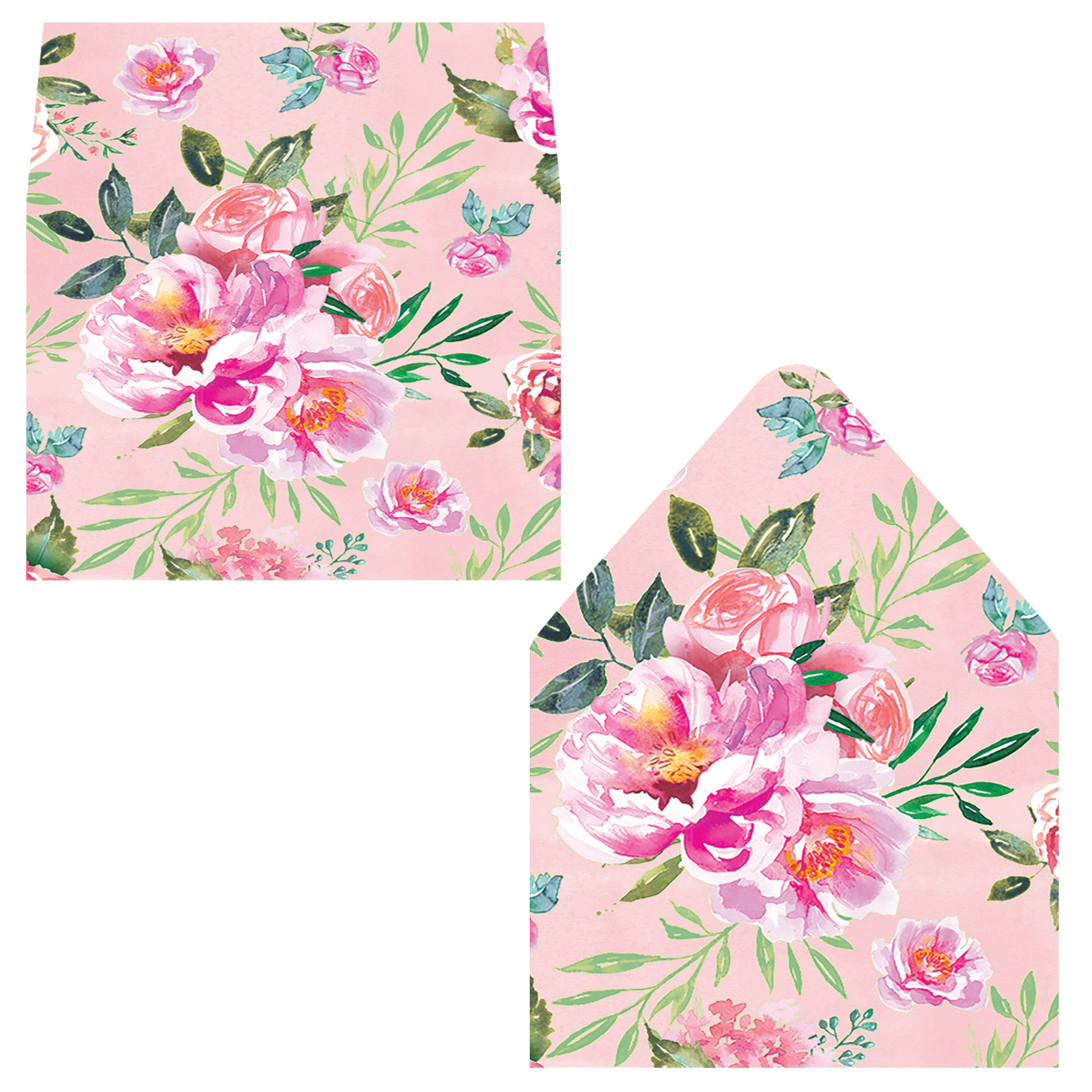 Digital Watercolor Pink Roses Patterned Envelope Liners