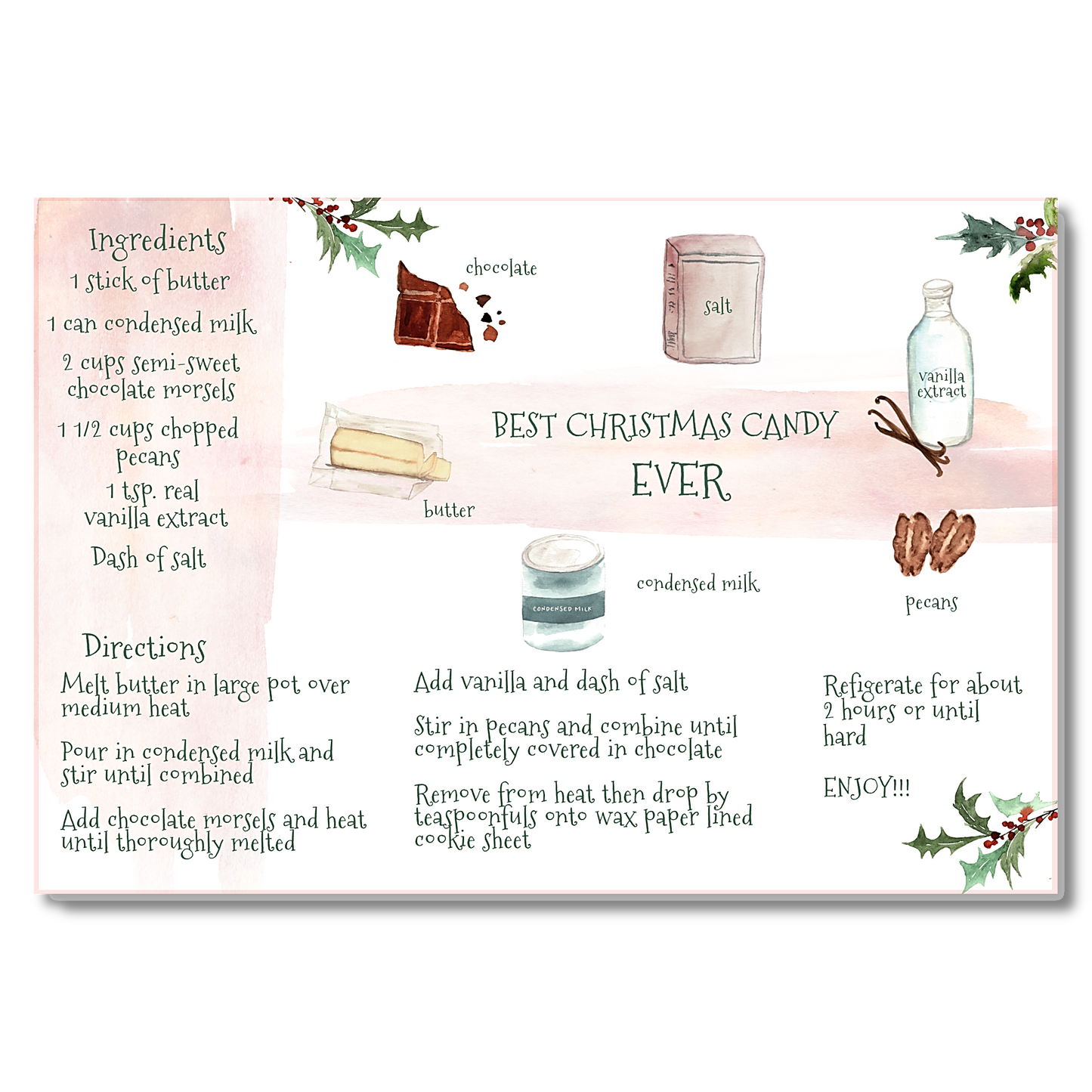 Christmas Candy Printed Illustrated Recipe Cards