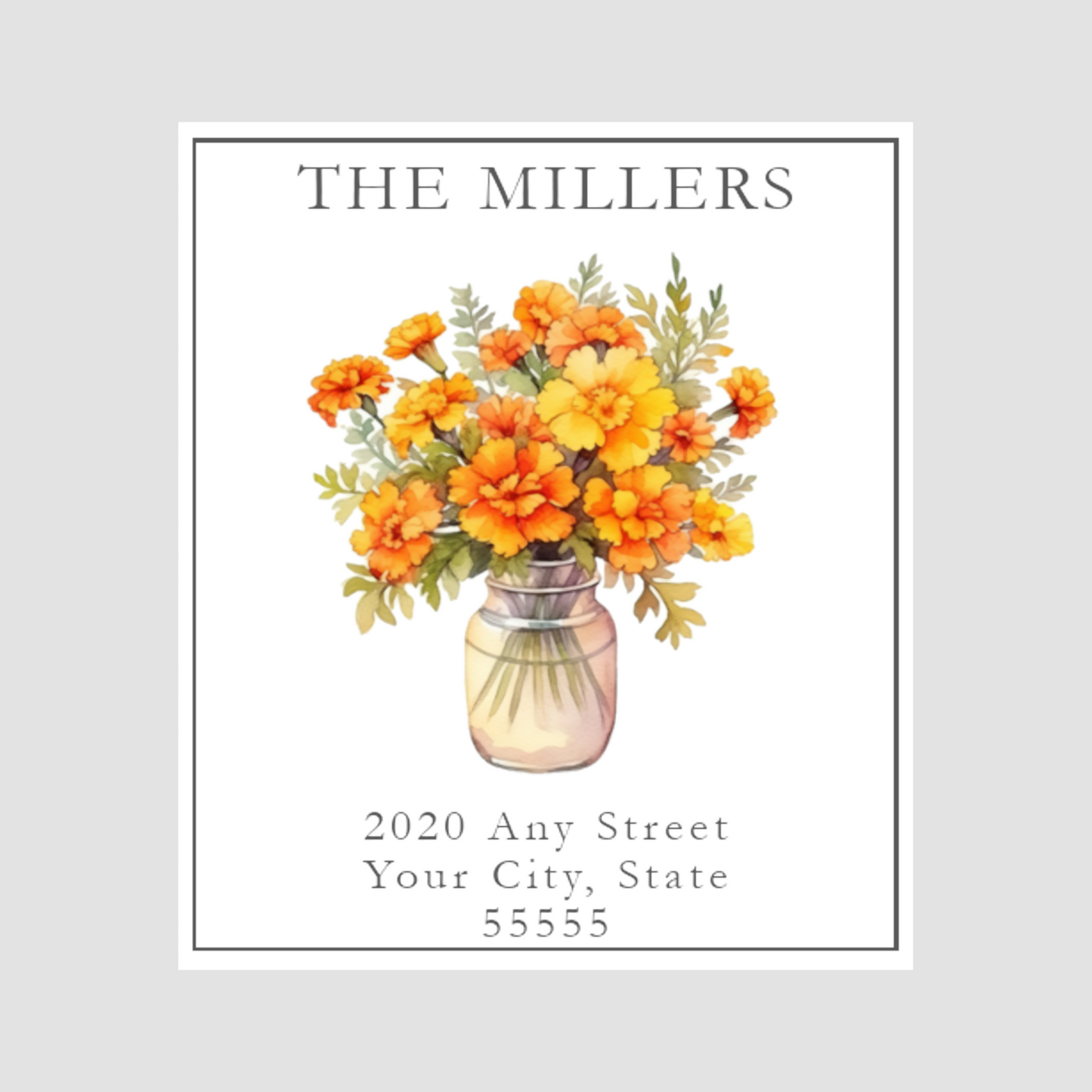 Marigolds in Vase Printed Return Address Labels