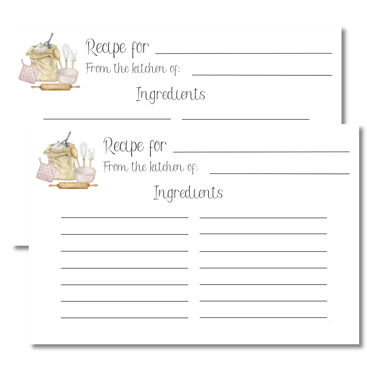 Printed Baking Tools Recipe Cards