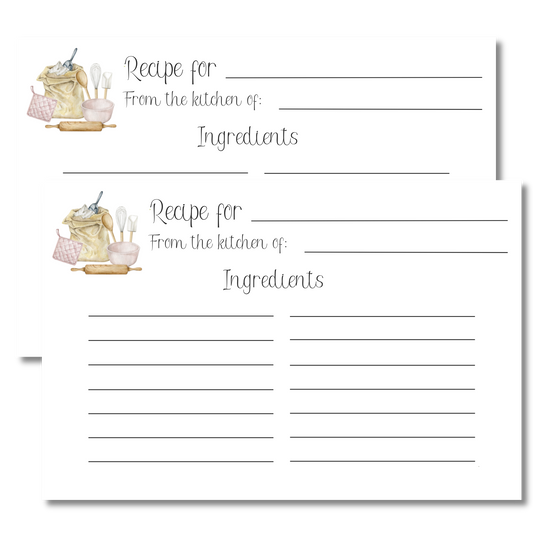 Printed Baking Tools Recipe Cards