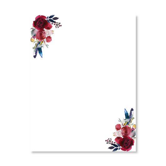 Burgundy Red Watercolor Floral Bouquet Note Pad | 50 Sheets