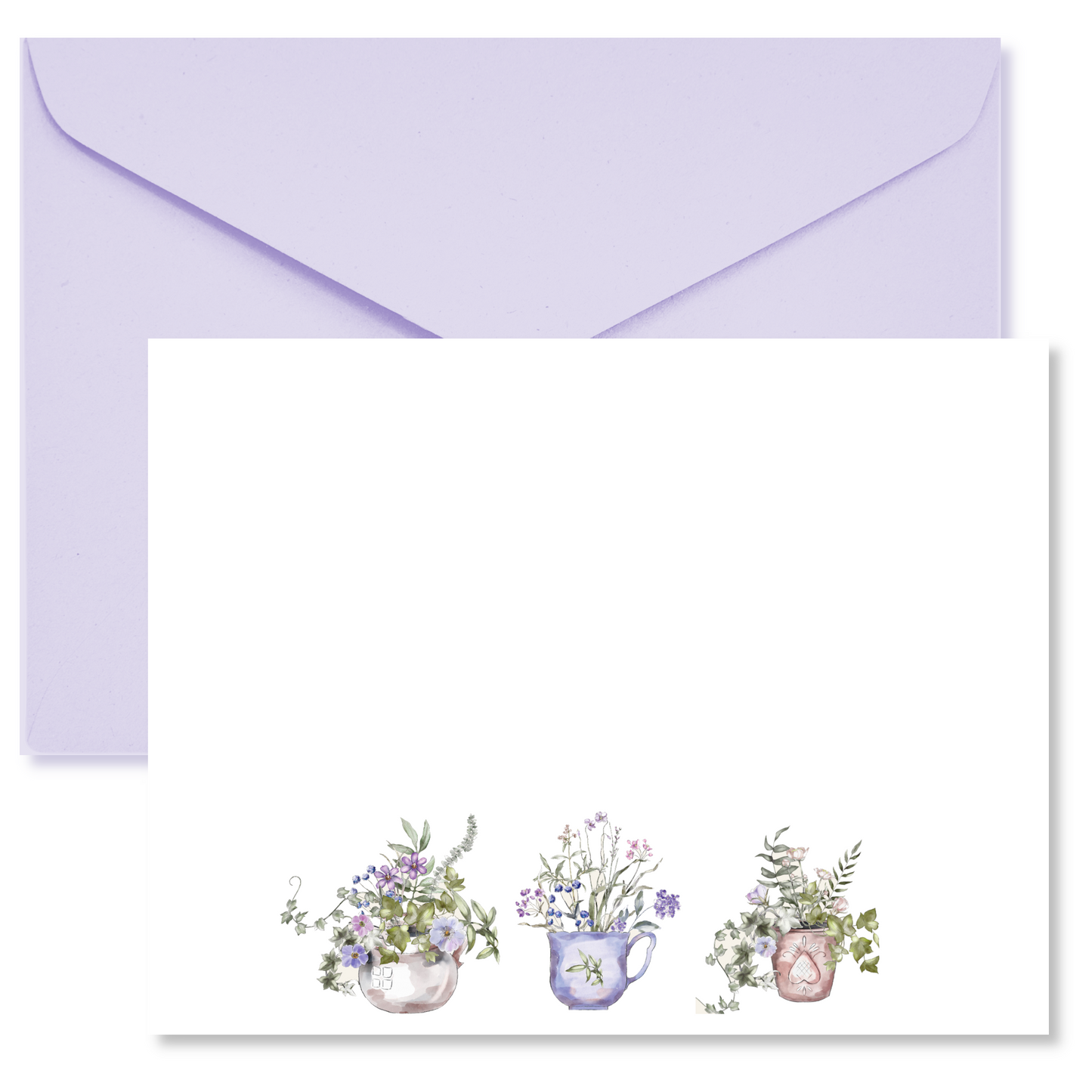 Lavender Floral Flower Pots Flat Note Card Set