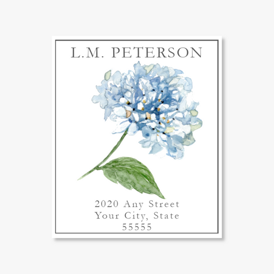 Blue Hydrangea Watercolor Printed Return Address Labels