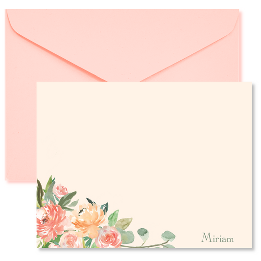 Peach Floral Accent Flat Note Card Set