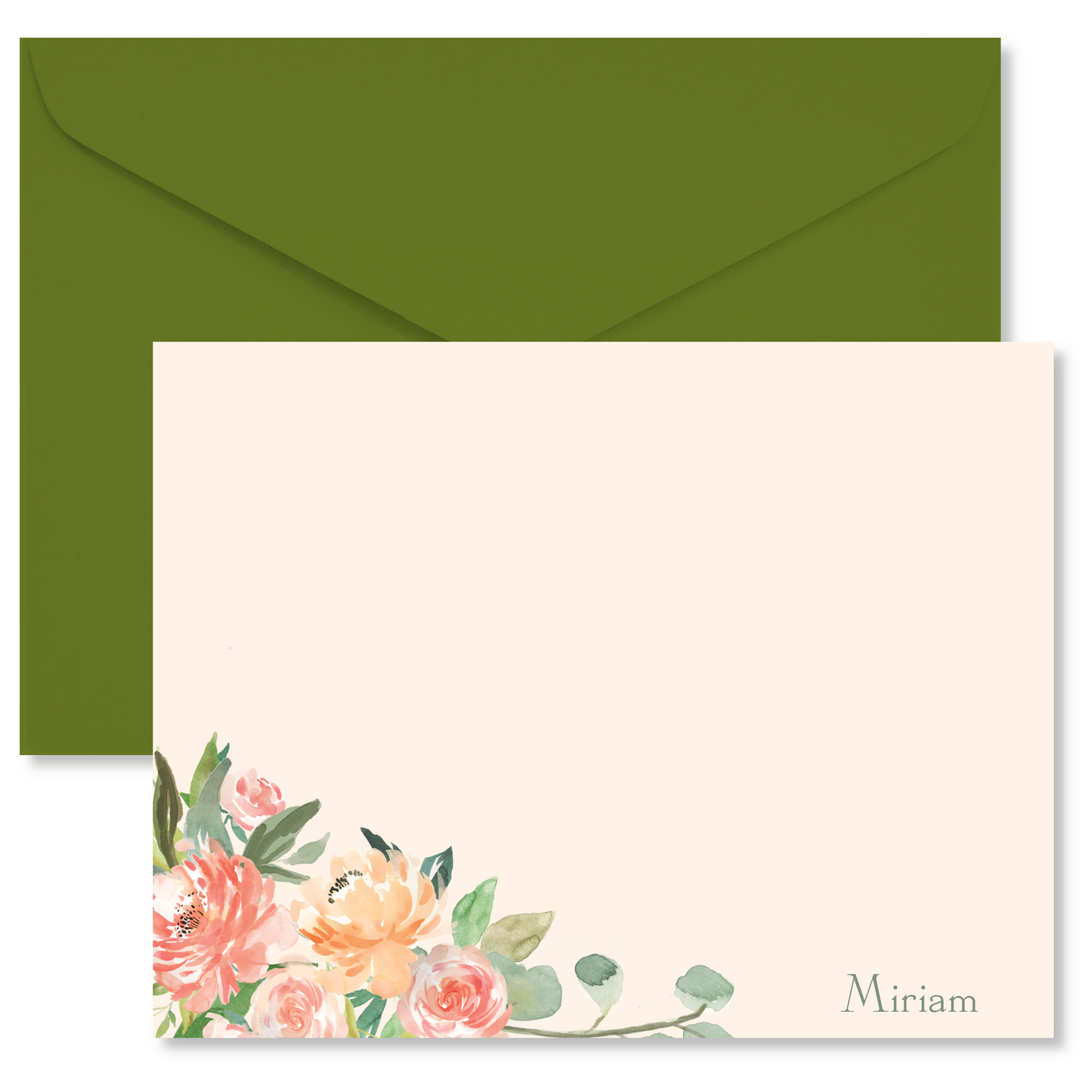 Peach Floral Accent Flat Note Card Set