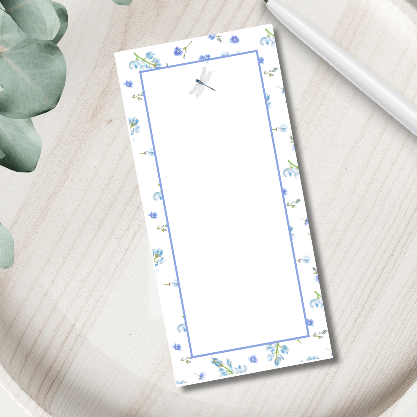 Blue Dragonfly Floral Long Note Pad