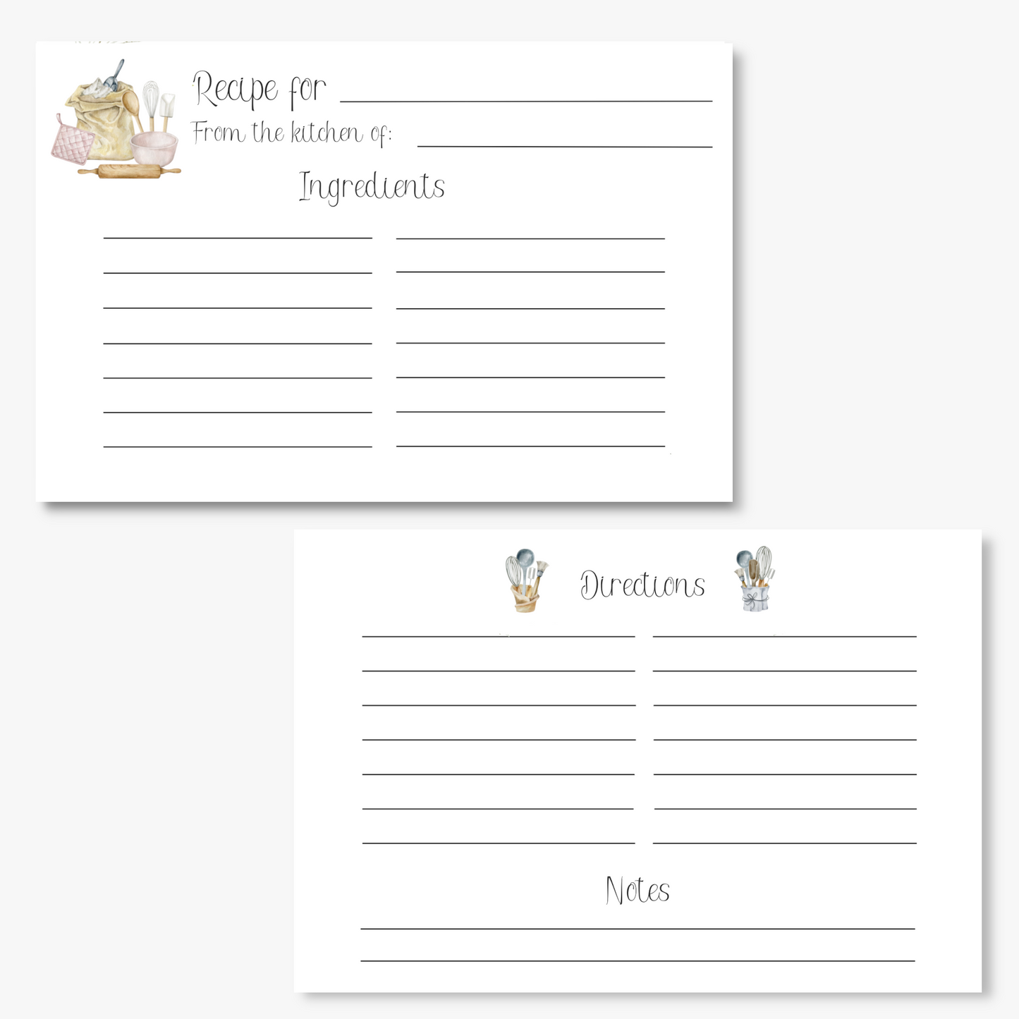 Printed Baking Tools Recipe Cards