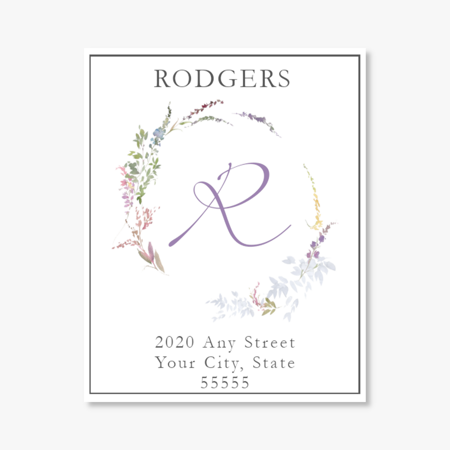 Meadow Floral Wreath Monogrammed Return Address Labels