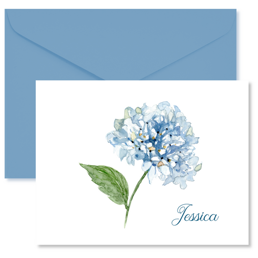 Blue Hydrangea Watercolor Personalized Note Cards