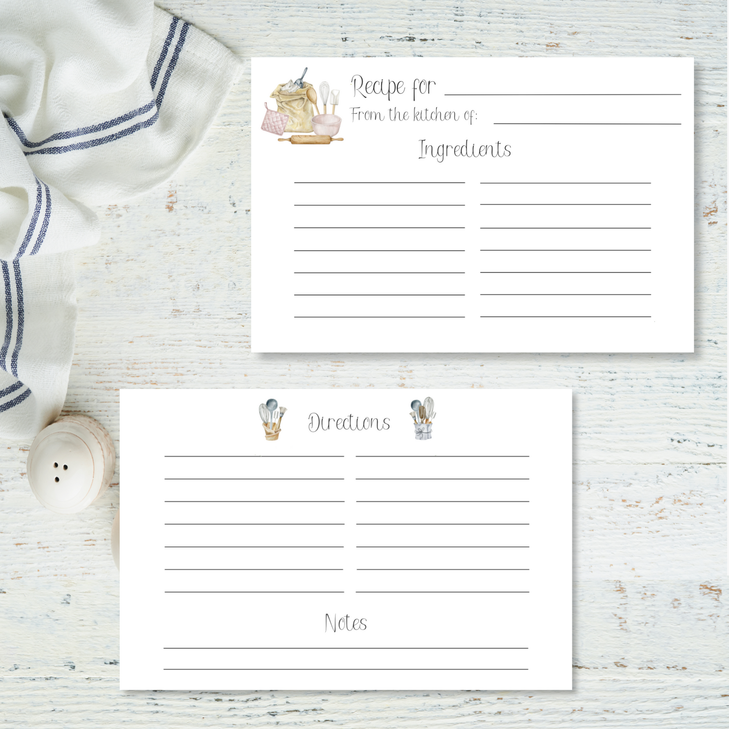 Printed Baking Tools Recipe Cards