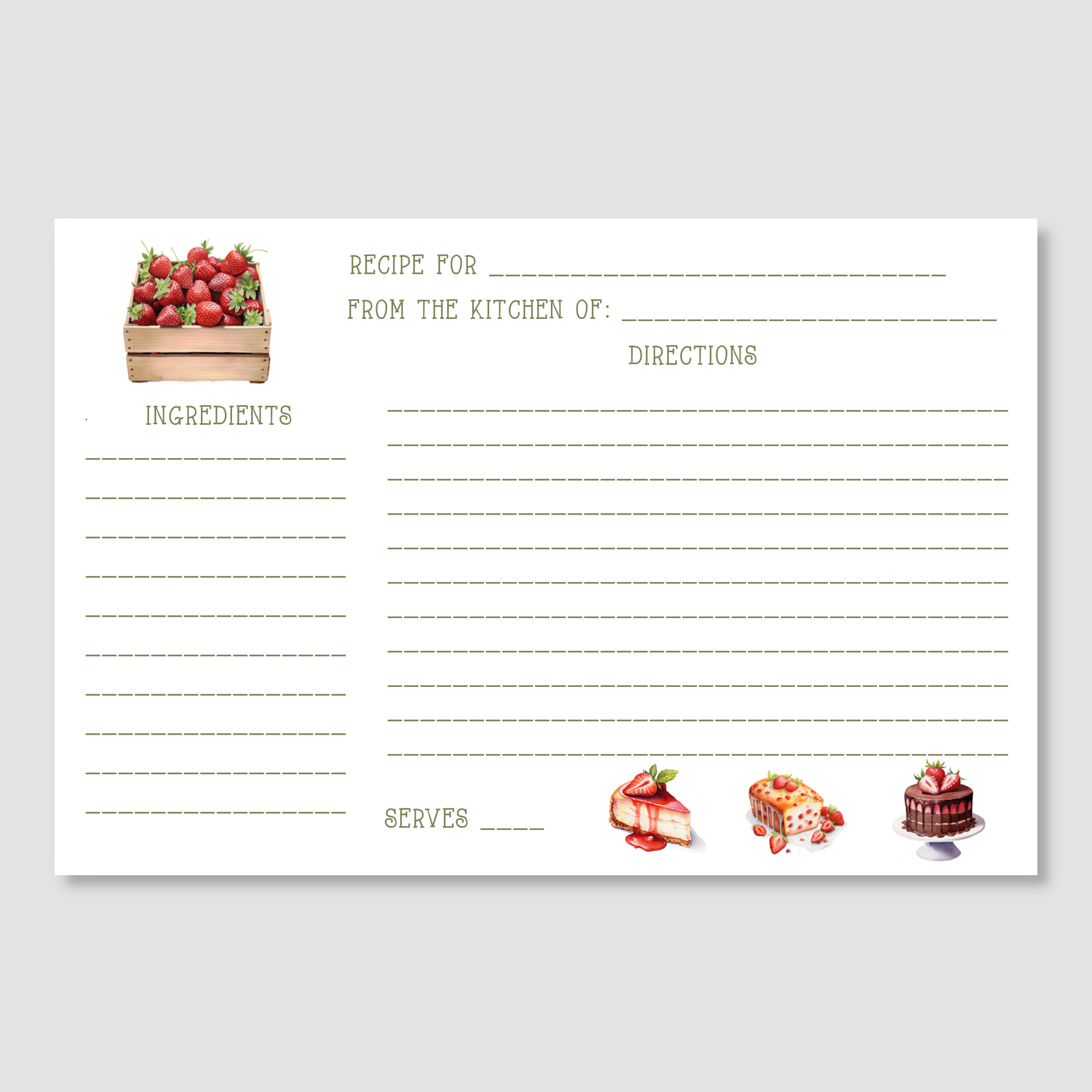 Fruit Desserts Watercolor Printed Recipe Cards