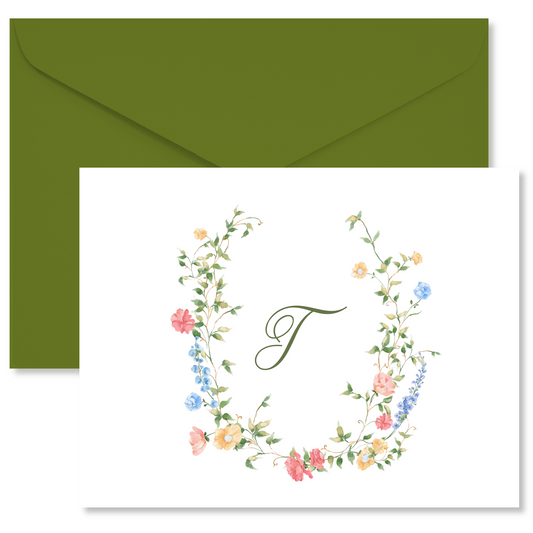 Vintage Wildflower Crest Monogram Note Cards