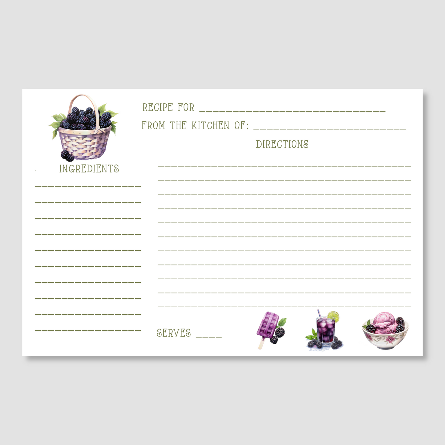 Fruit Desserts Watercolor Printed Recipe Cards