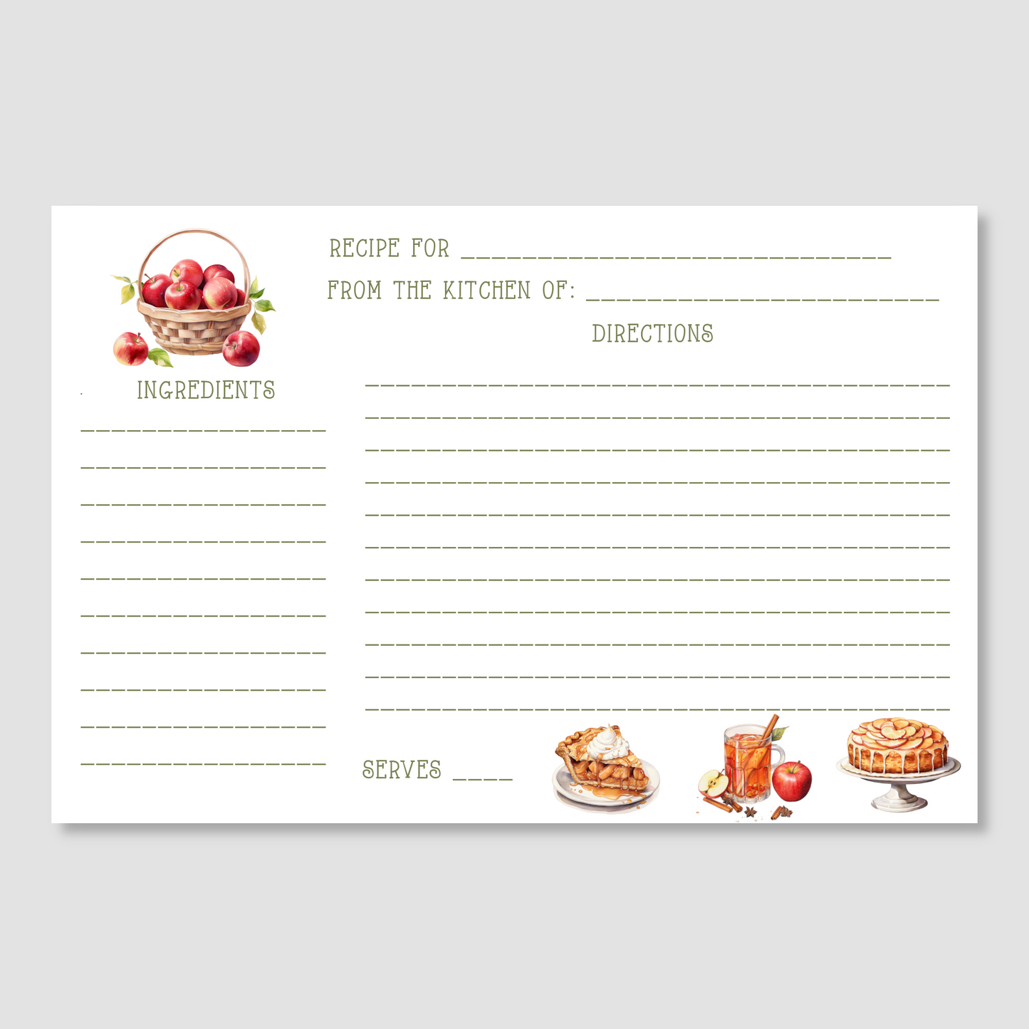 Fruit Desserts Watercolor Printed Recipe Cards