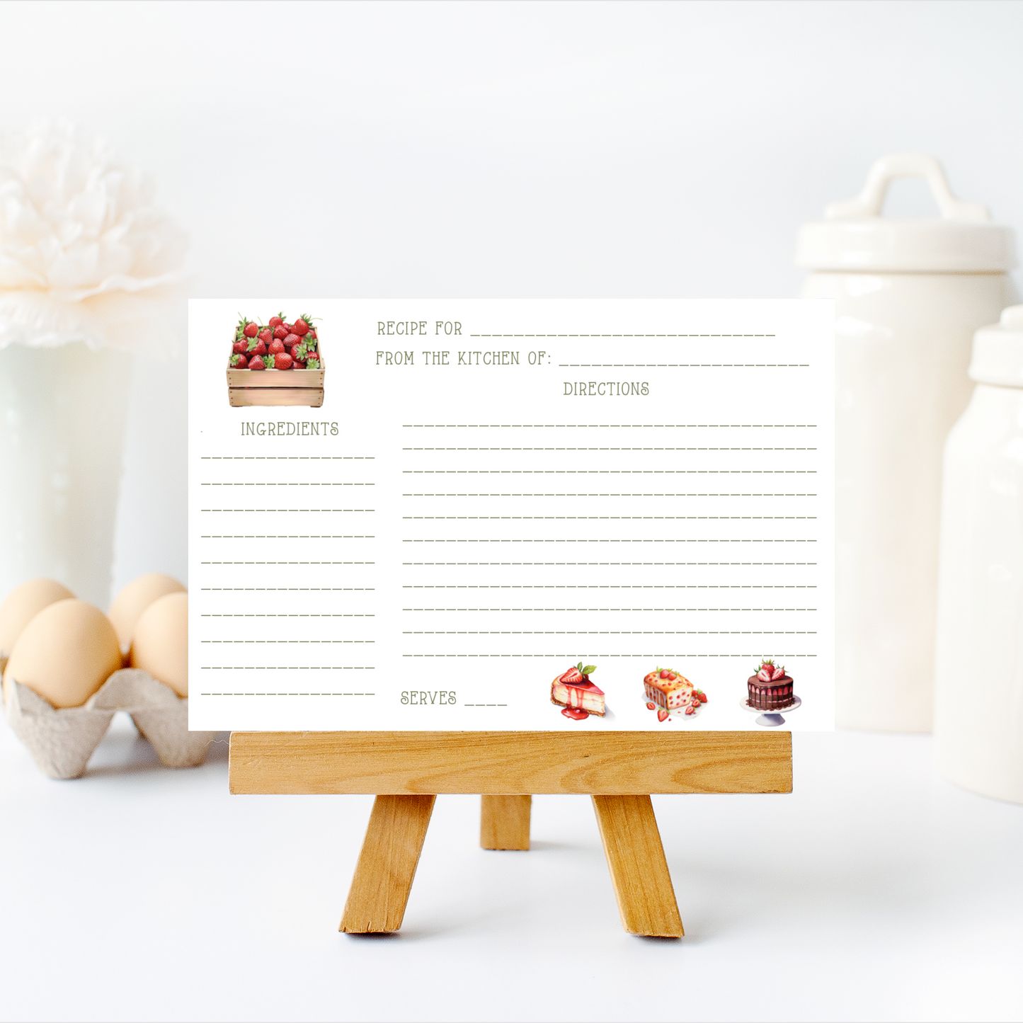 Fruit Desserts Watercolor Printed Recipe Cards